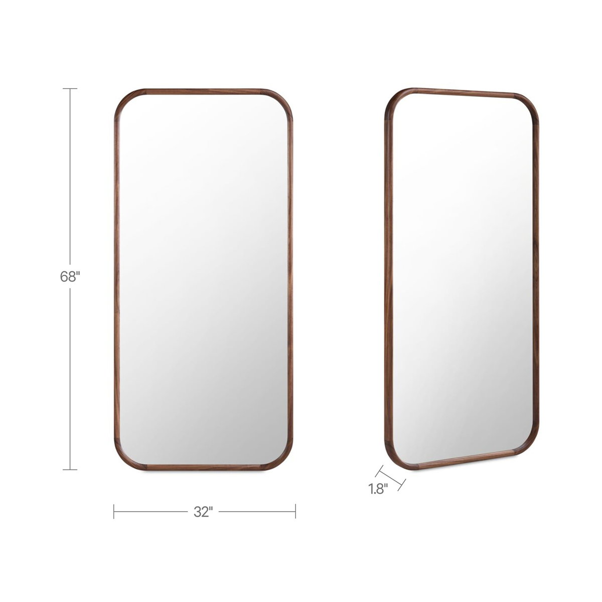 Kai Floor Mirror Walnut, by Moe's Home, 32" width x 68" height x 1.8" depth View 6