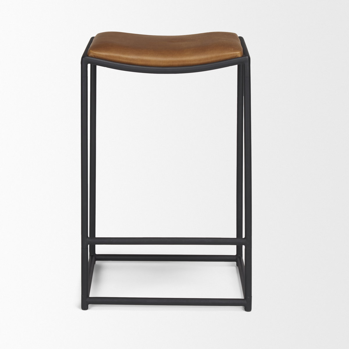 Taniel Backless 27.25in Seat Counter Stool | Brown Leather with Metal, Counter & Bar Stool by Mercana, 18" length x 16" width x 27.75" height View 6