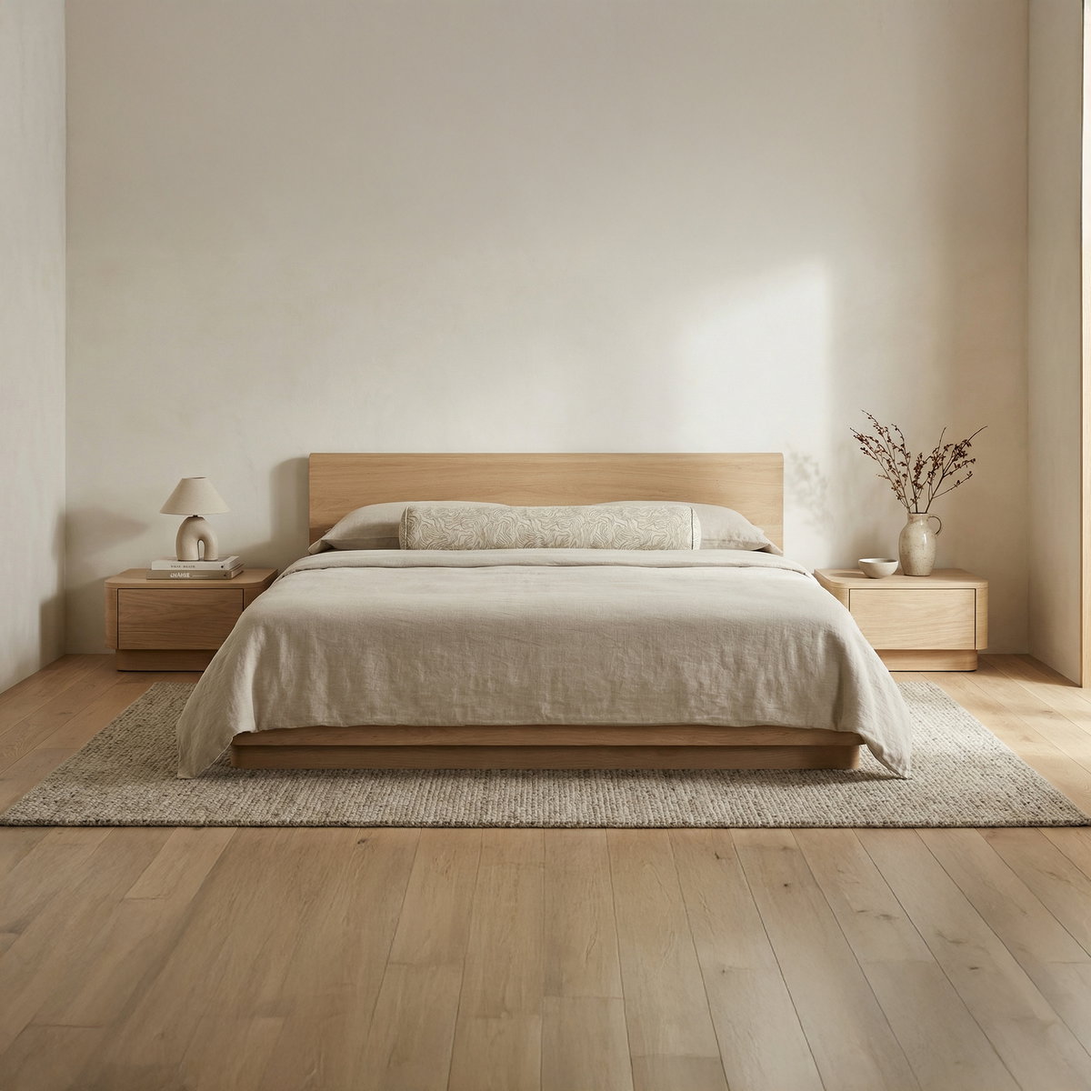 Round Off King Bed Light Oak Brown, by Moe's Home, 80.5" width x 30.25" height x 84.5" depth View 9
