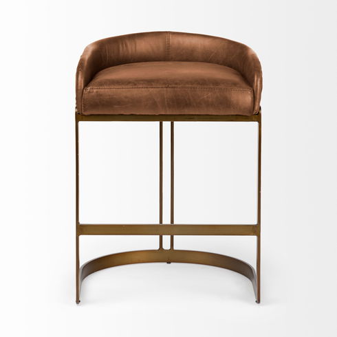 Hollyfield 20.5L x 19.75W x 29H Total Height Brown Leather Seat Gold Metal Base Stool
