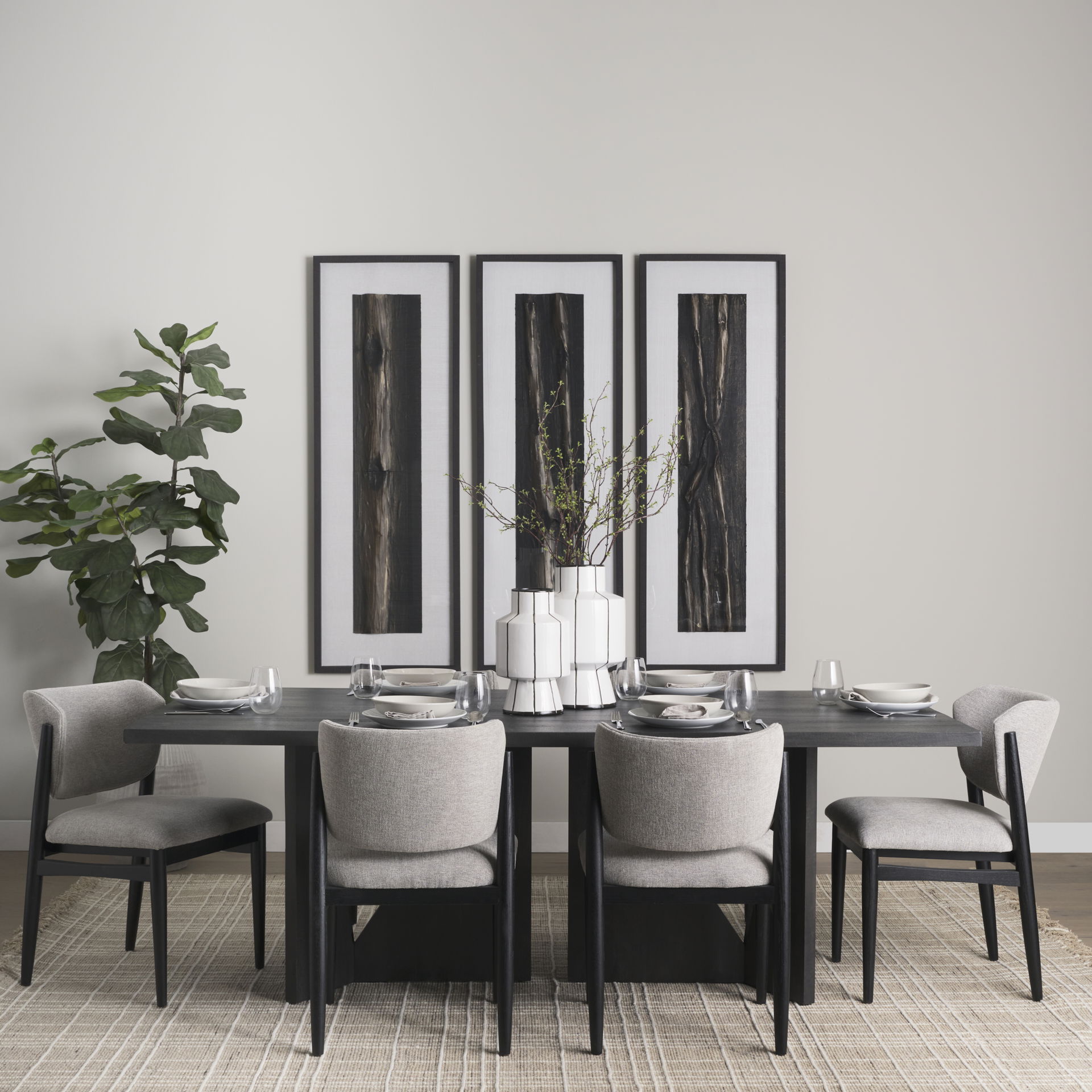 Tarro 84' Rectangular Textured Black Wood with Geometrical Base Dining Table, by Mercana, 84" length x 42" width x 30" height View 2