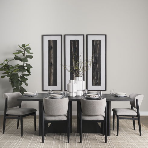 Tarro 84" Rectangular Textured Black Wood with Geometrical Base Dining Table