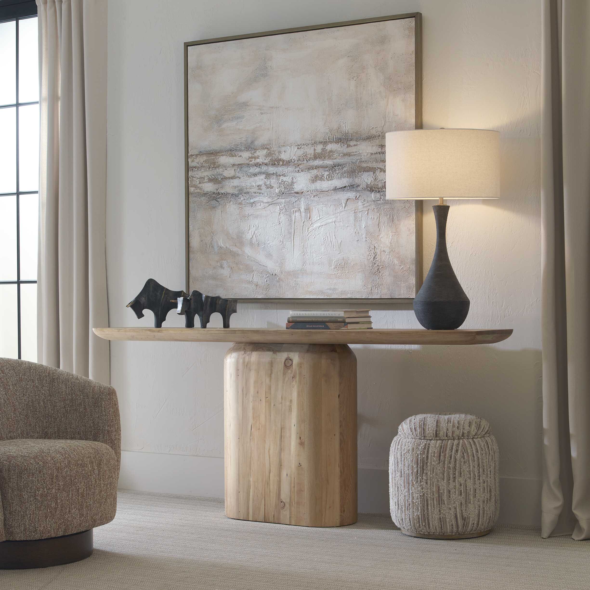 Dialogue Tan Ottoman, Furniture by Uttermost, 18" width x 18" height x 18" depth View 4