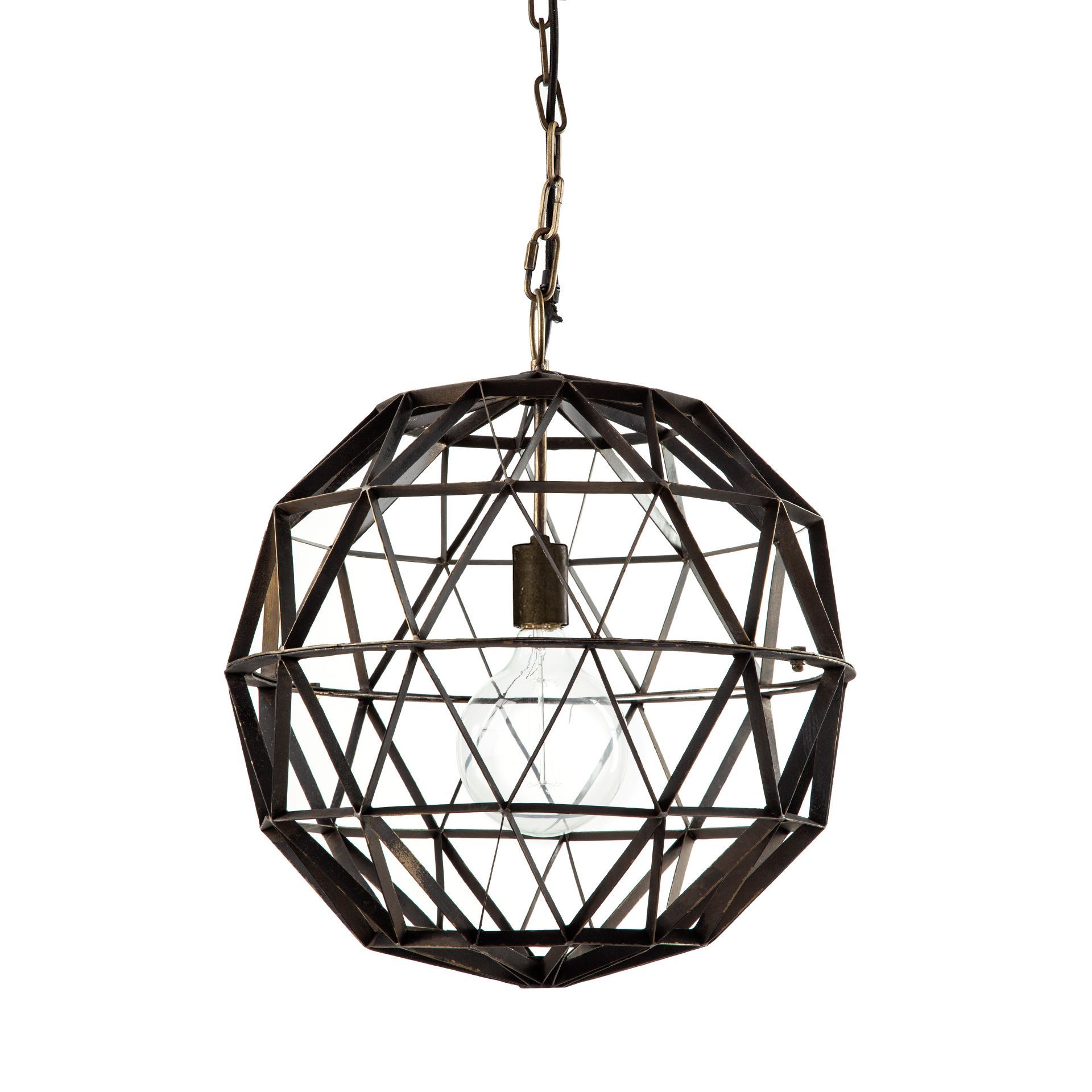 Dyson I 18x18 Black Metal Triangular Orb Pendant Light, by Mercana, 18" length x 18" width x 18" height View 1