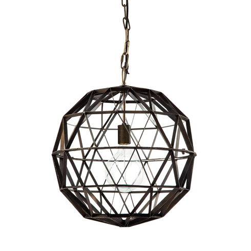 Dyson I 18x18 Black Metal Triangular Orb Pendant Light