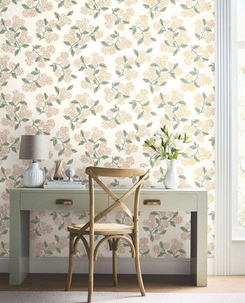 Hydrangea Beige & Pink Wallpaper