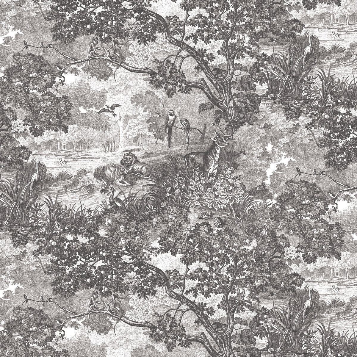 Jungle Toile Black Peel & Stick Wallpaper, by York Wall, 16'6" length x 1'8.5" width x 0.02" depth