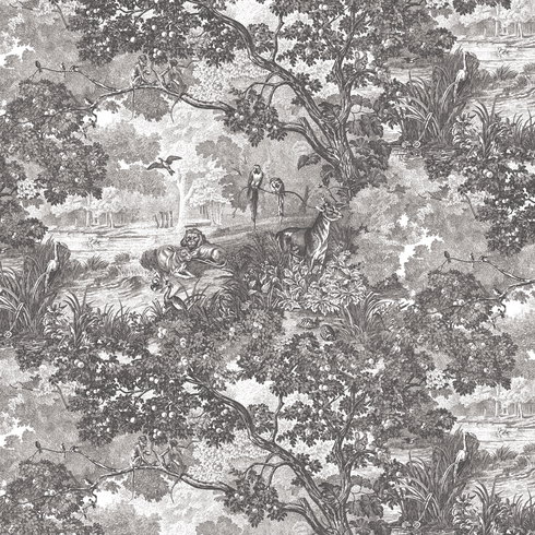 Jungle Toile Black Peel & Stick Wallpaper