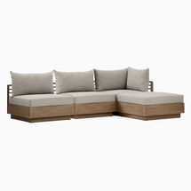 Online Designer Patio Santa Fe Modular Sectional, 4 Piece Modular Sectional Armless Single, Armless Single, Corner, Ottoman, Driftwood/Gray