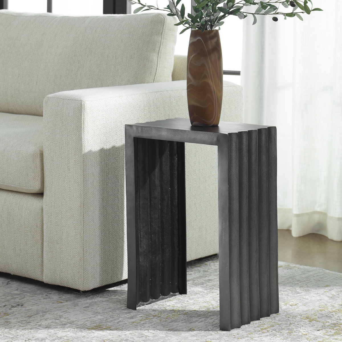 In The Groove Aluminum Accent Table, Side & End Table by Uttermost, 16" width x 23" height x 10" depth View 2