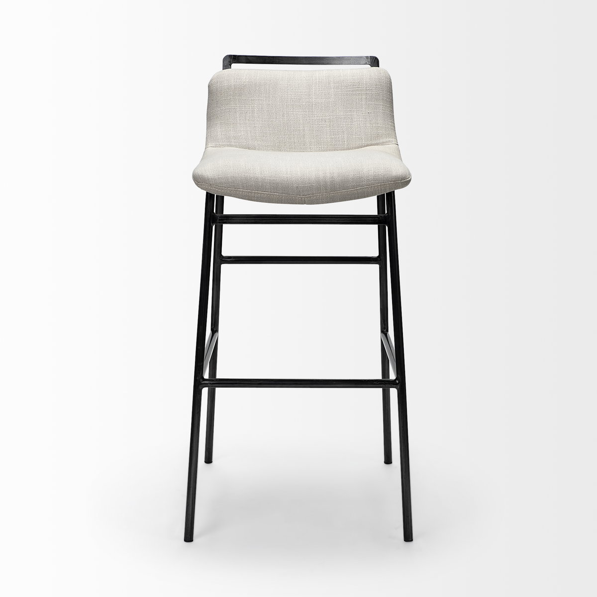 Kavalan Low Back 28.5in Seat Bar Stool | Beige Fabric with Gray Metal, Counter & Bar Stool by Mercana, 17.7" length x 20.9" width x 37.5" height View 3