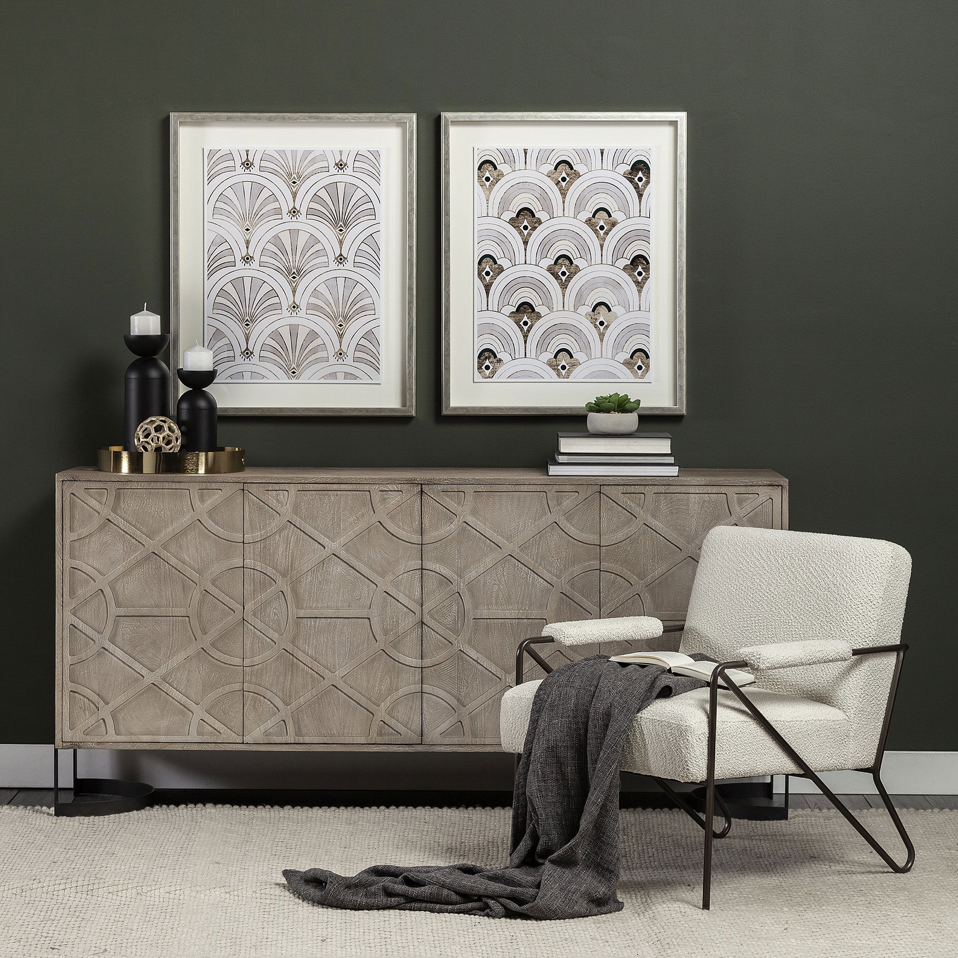 Vicunya Cream Fabric with Gun Metal Gray Metal Frame Accent Chair large image 