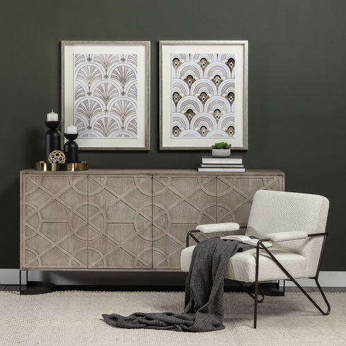 Vicunya Cream Fabric with Gun Metal Gray Metal Frame Accent Chair