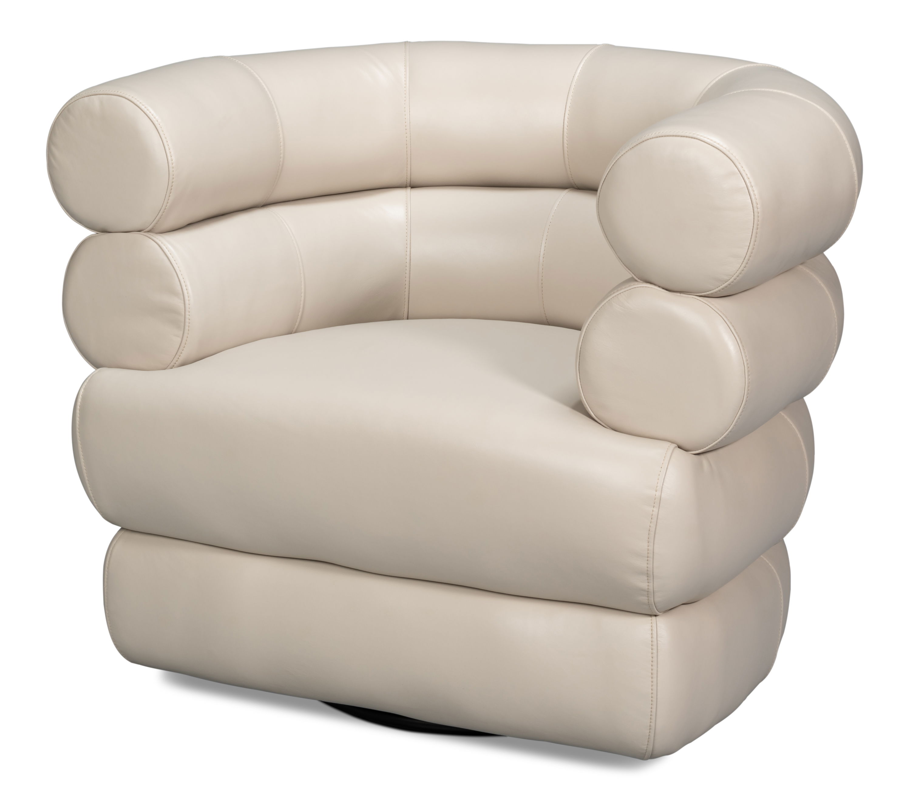 Rondo Leather Swivel Chair, White, Seating by Sarreid, 38" length x 31" width x 30" height View 1