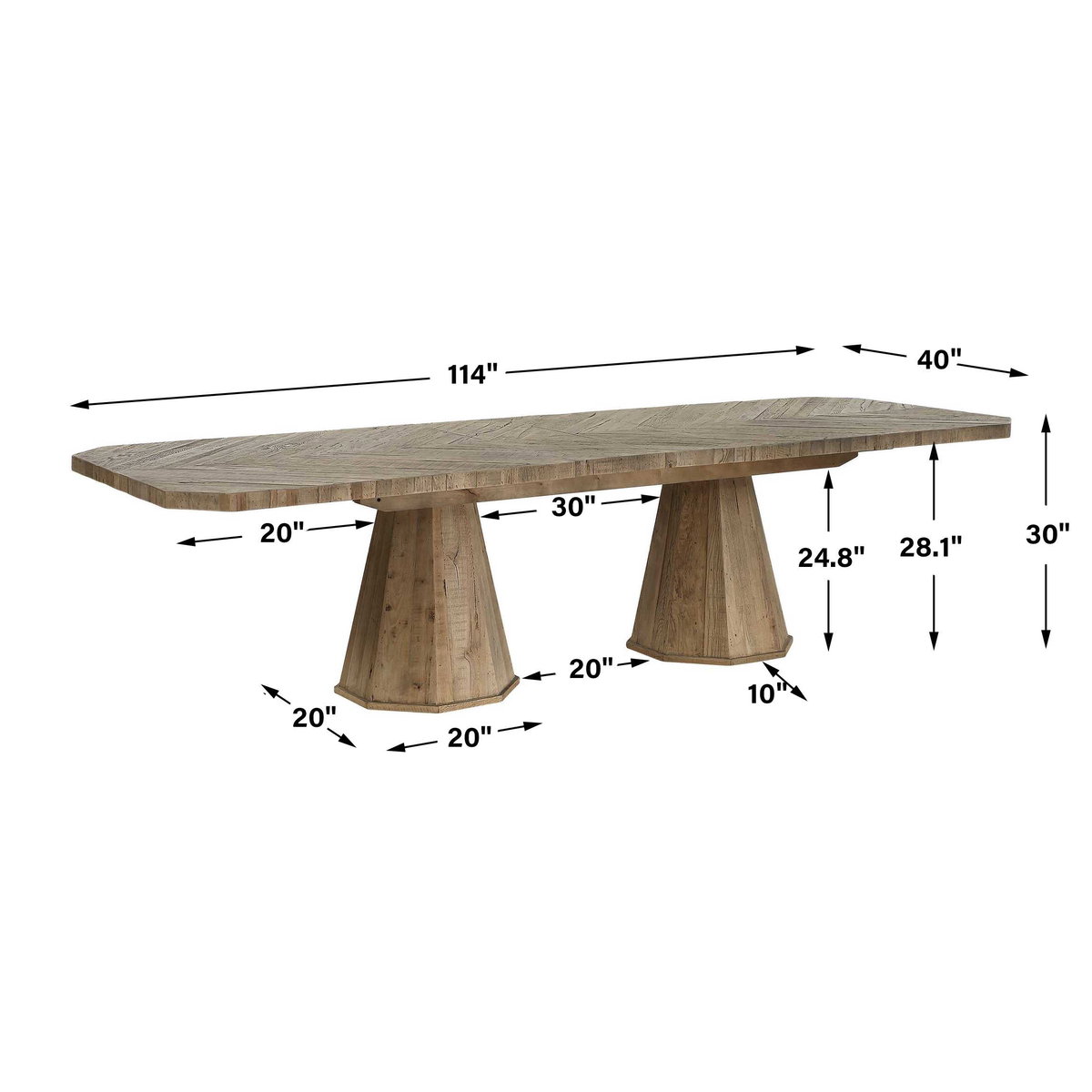 Caledon Reclaimed Oak Dining Table, by Uttermost, 114" width x 30" height x 40" depth View 3