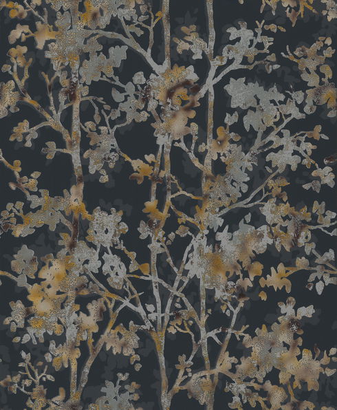 Shimmering Foliage Black Wallpaper