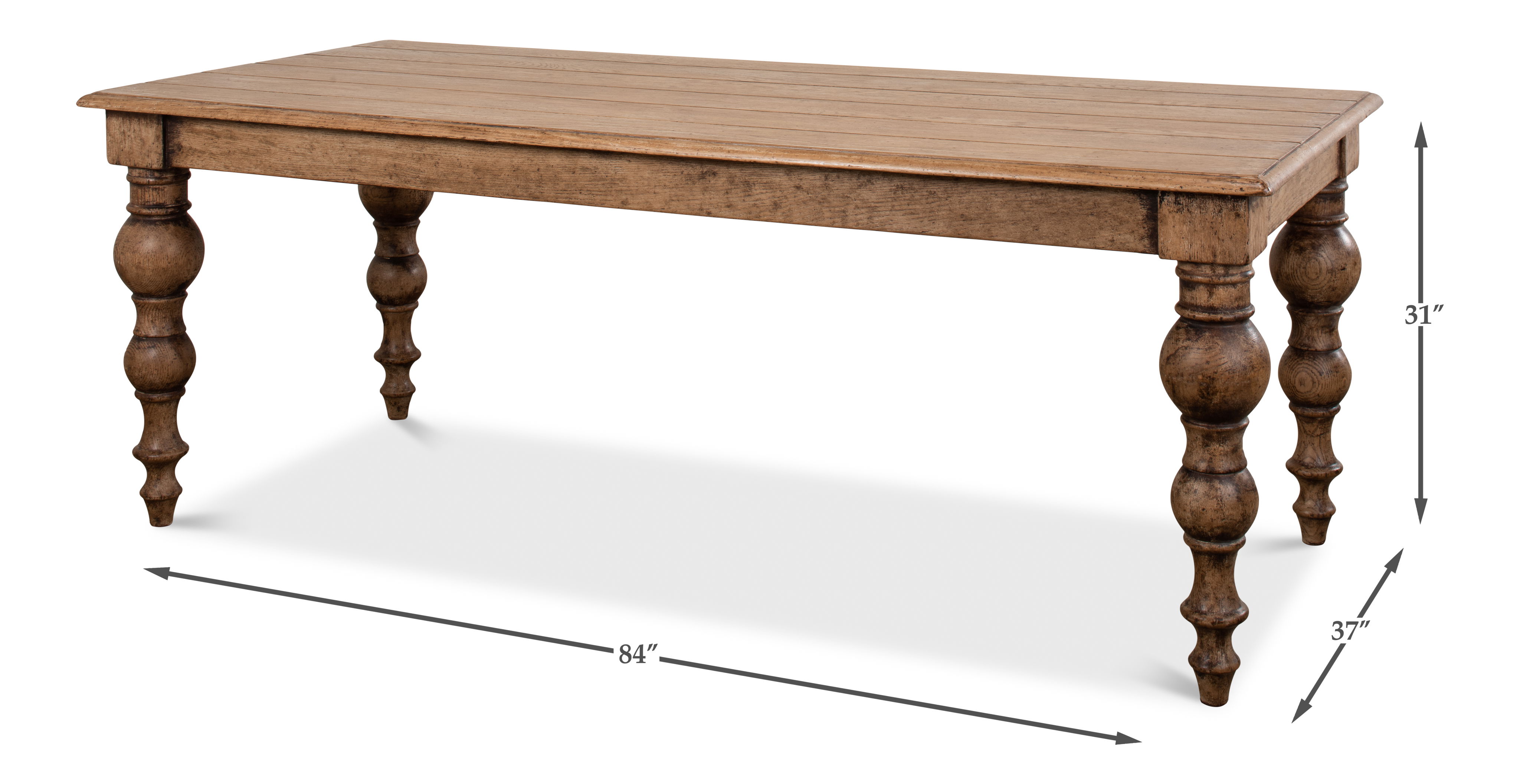 Oak Dining Table, by Sarreid, 84" length x 37" width x 31" height View 9