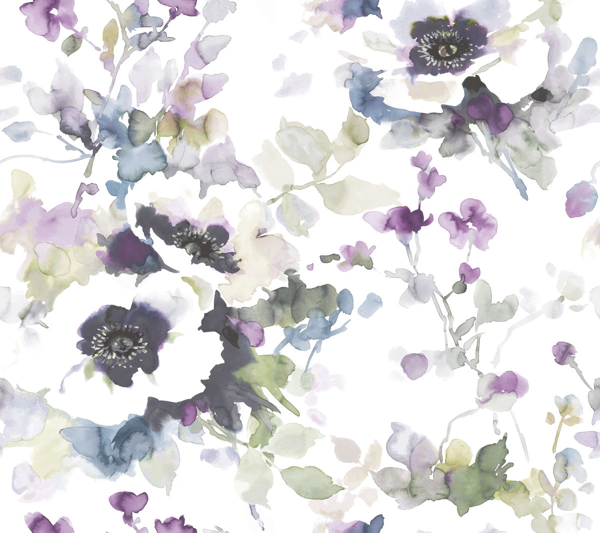 Garden Anemone Lilac & Green Peel & Stick Wallpaper, by York Wall, 20' length x 2'3" width x 0.02" depth