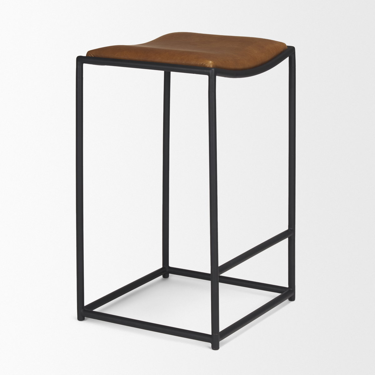 Taniel Backless 27.25in Seat Counter Stool | Brown Leather with Metal, Counter & Bar Stool by Mercana, 18" length x 16" width x 27.75" height View 10
