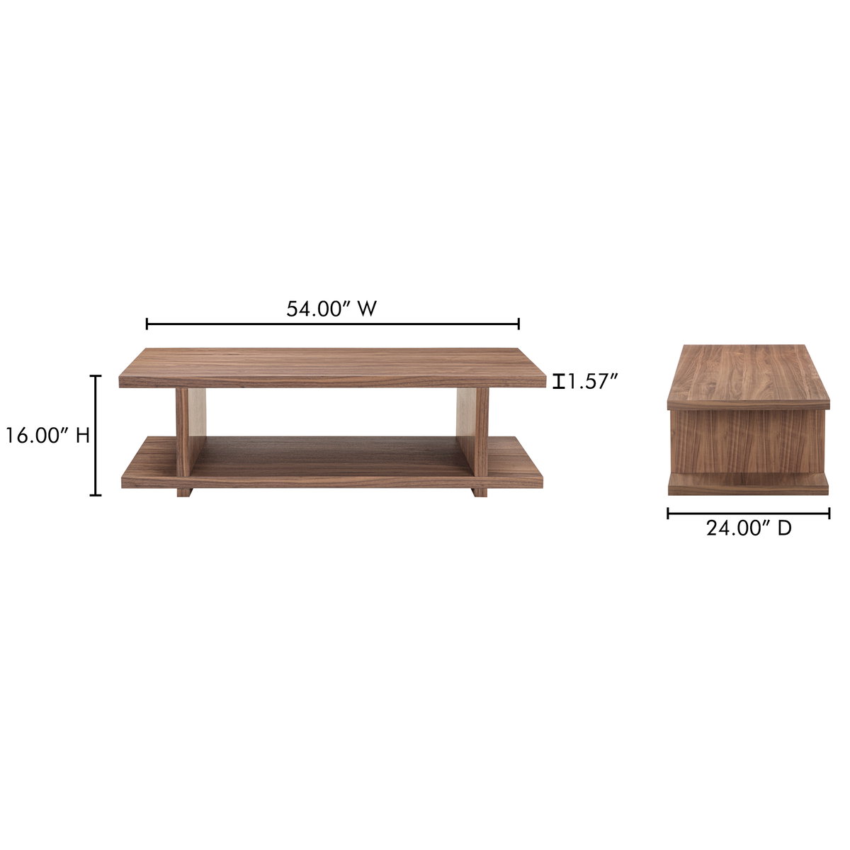 Miri Coffee Table Walnut, by Moe's Home, 54" width x 16" height x 24" depth View 9