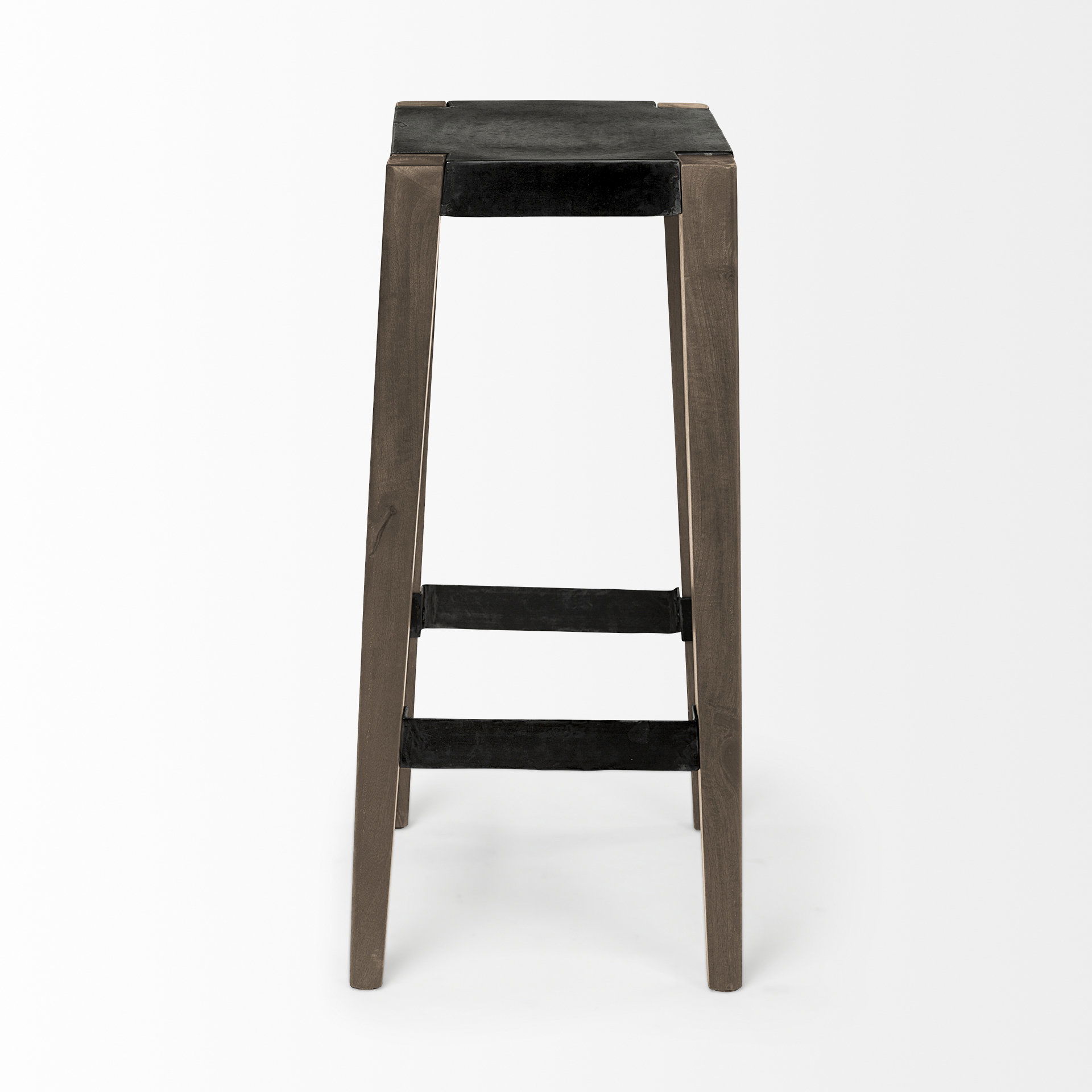Nell 30' Seat Height Black Metal Seat & Foot Rest With Brown Wood Legs Stool large image 
