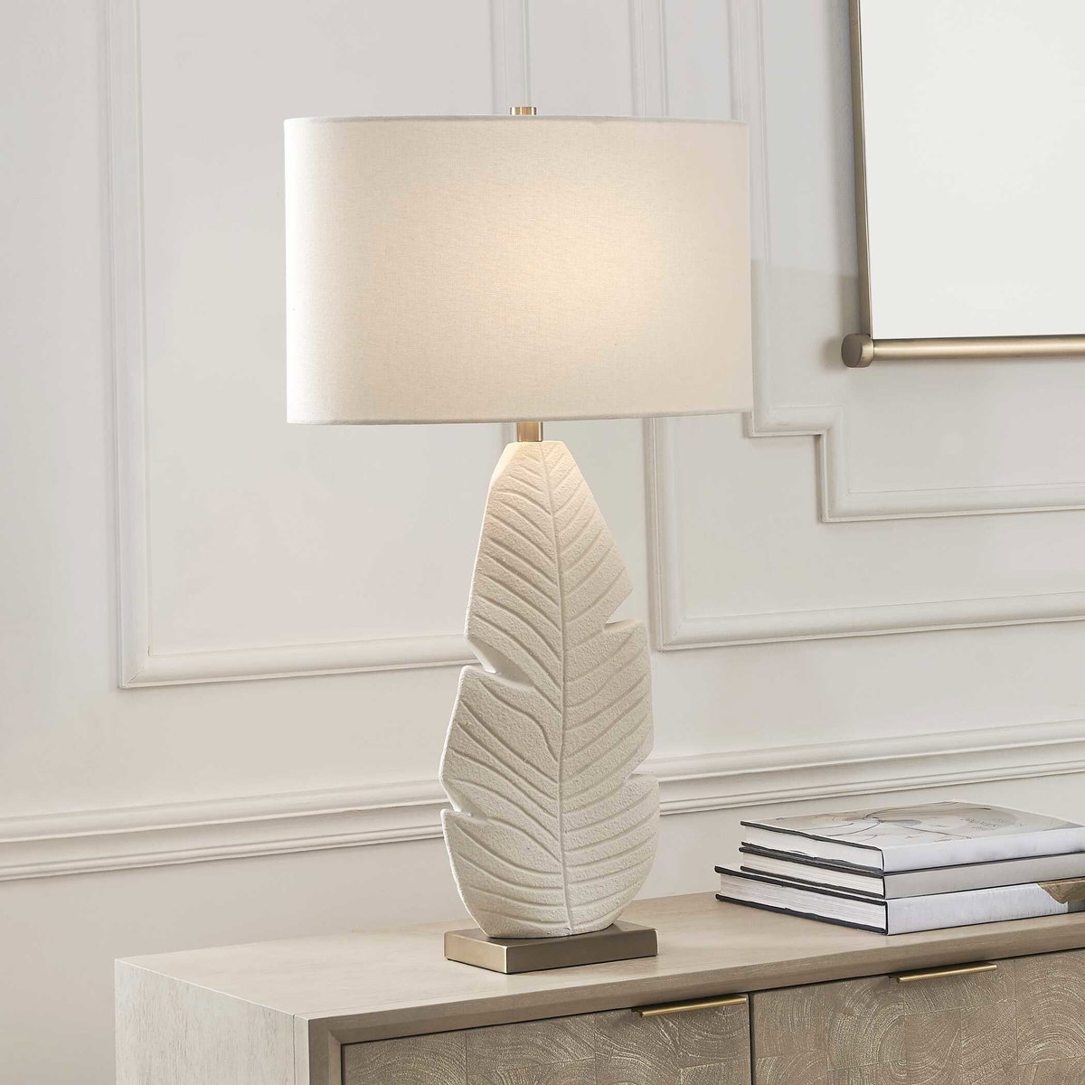 Palm Leaf White Table Lamp, by Uttermost, 19" width x 31.25" height x 19" depth View 5