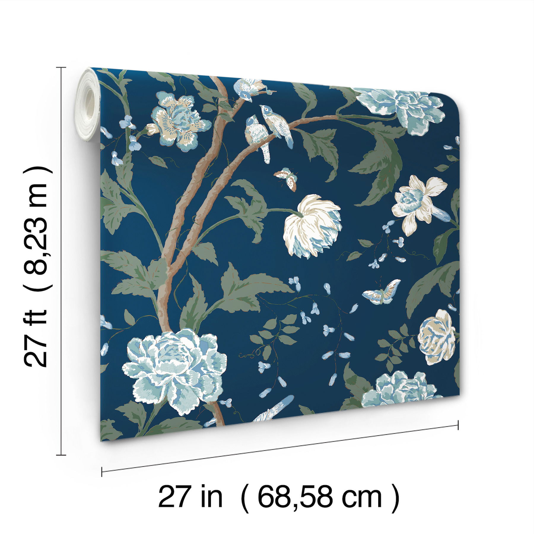 Teahouse Floral Navy Wallpaper large image 