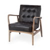 Phineas Black Leather with Brown Wooden Frame Accent Chair thumbnail 0