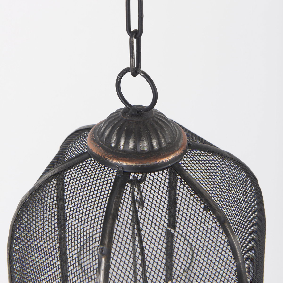 Jutland Set of Three Black Metal Bird Cage Candle Holder Lanterns, Lighting by Mercana, 8" length x 8" width x 43" height View 6