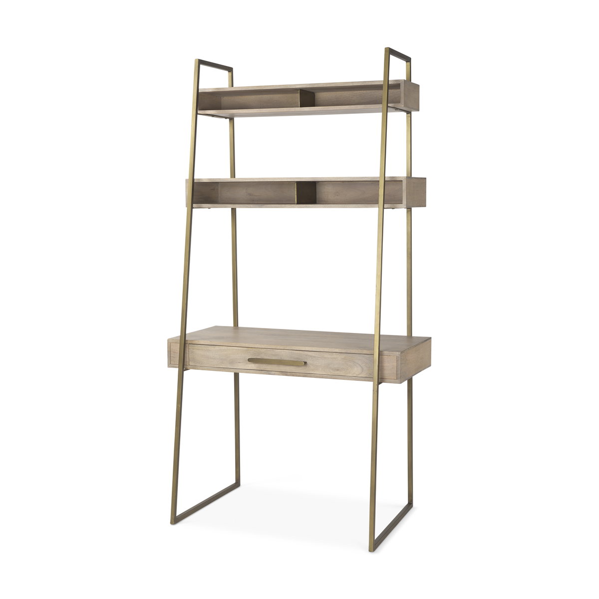 Cordell  42.0L x 25.0W x 78.0H Light Brown Wood with Gold Metal Office Desk, by Mercana, 41.5" length x 24.5" width x 78.5" height View 1