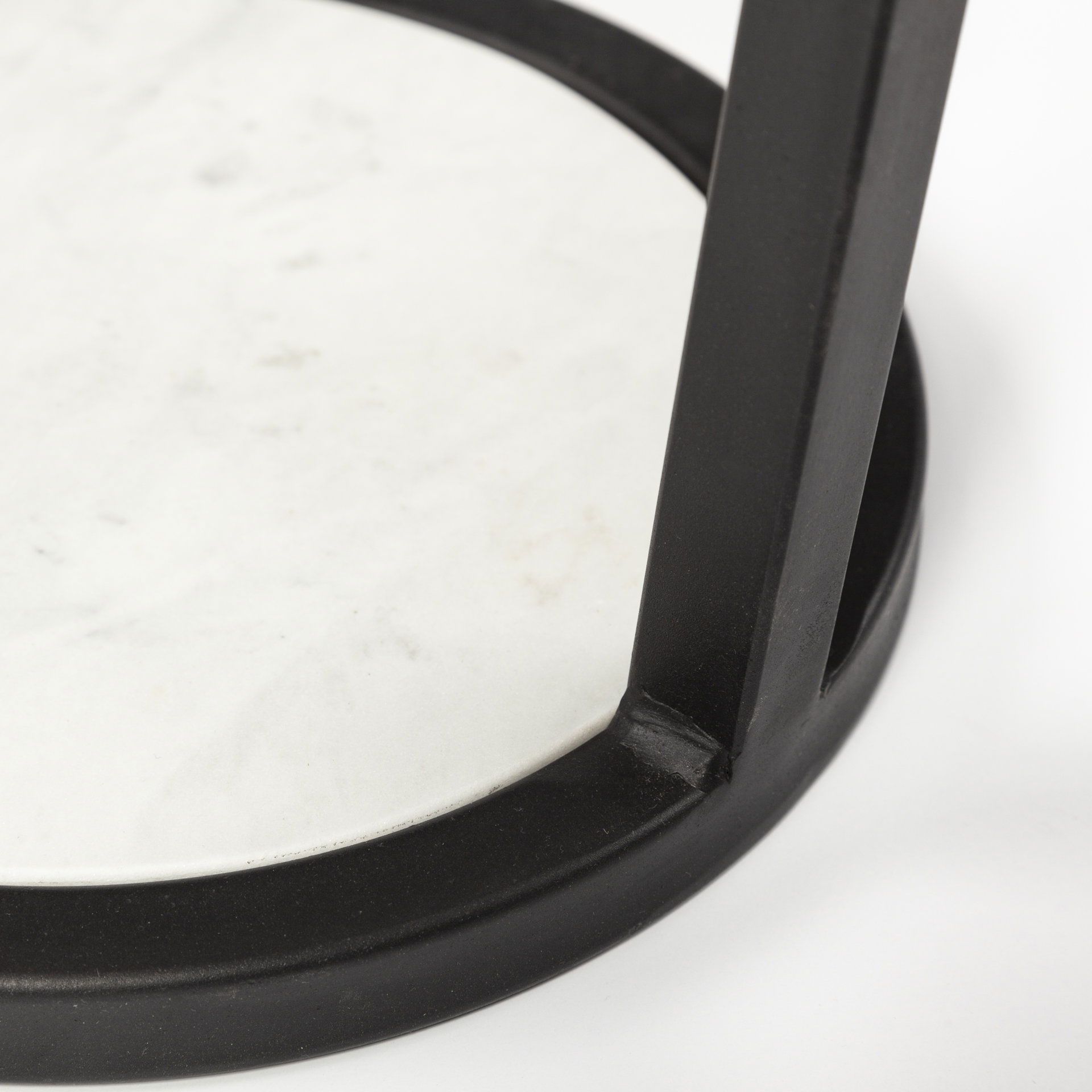 Bombola I (Small) 15L x 15W White Round Marble Top with Black Metal Frame Accent Table, Side & End Table by Mercana, 15" length x 15" width x 21" height View 12