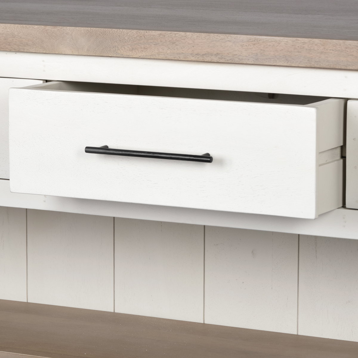 Fairview II White and Brown Two-Tone Stain Solid Wood Kitchen Island, by Mercana, 60" length x 30" width x 34.5" height View 9