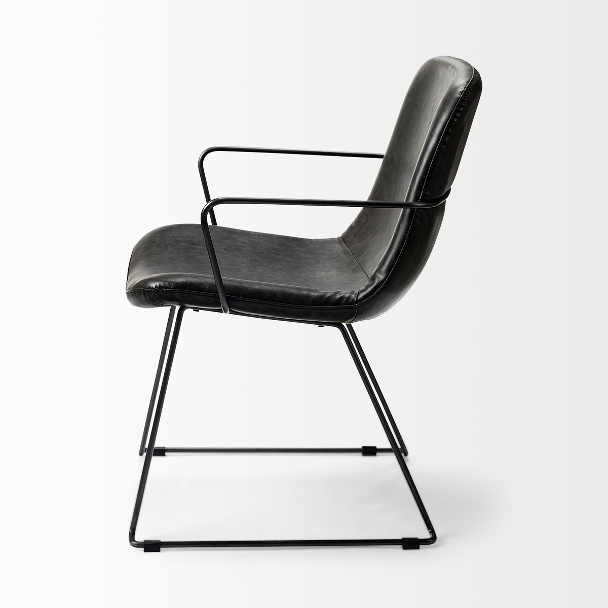 Sawyer Solid Back Dining Arm Chair | Black Faux Leather with Black Iron, Dining Chair by Mercana, 23.23" length x 25.59" width x 33.07" height View 4