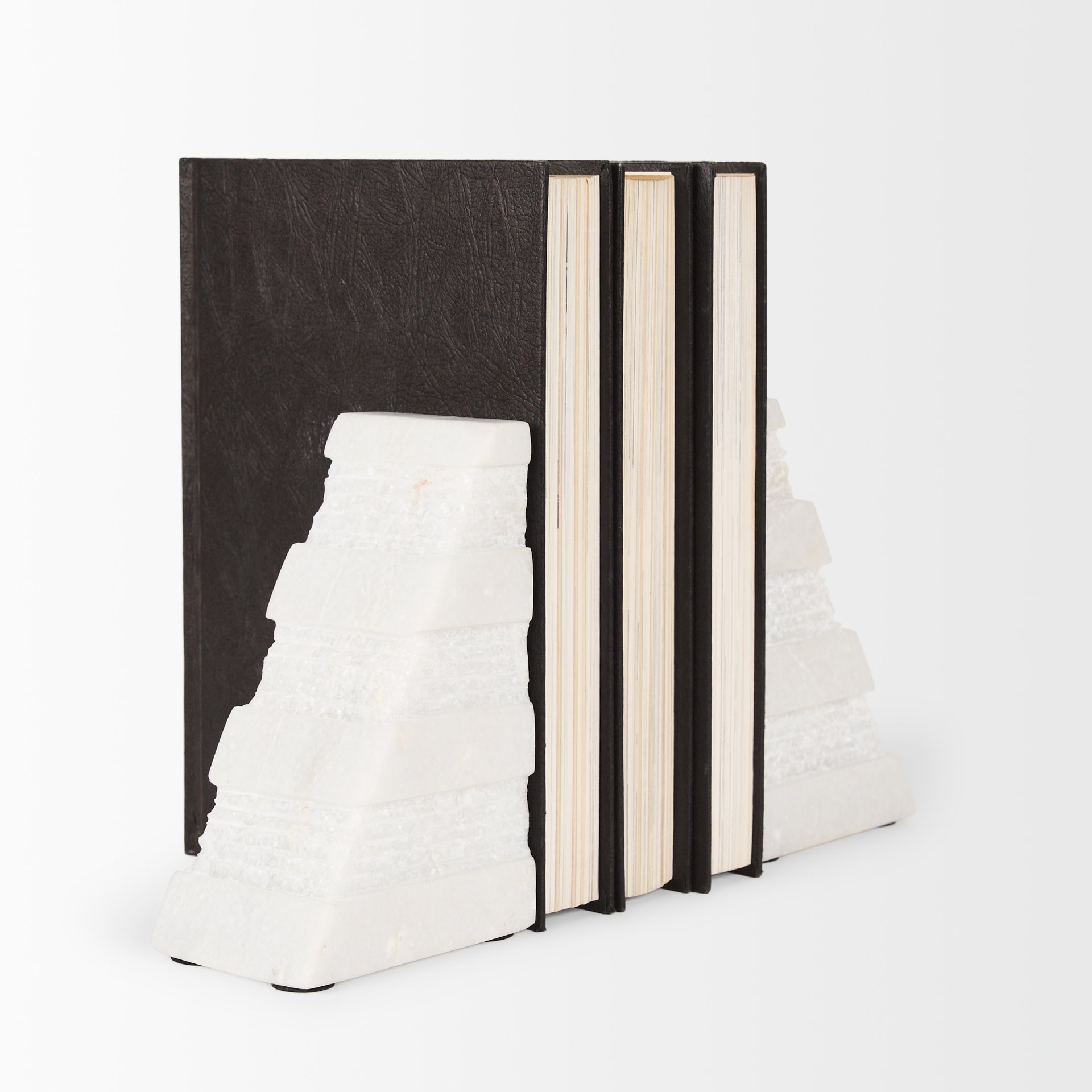 Cavetto White Marble Bookends with rough carving S/2, by Mercana, 4.25" length x 2.5" width x 6" height View 7