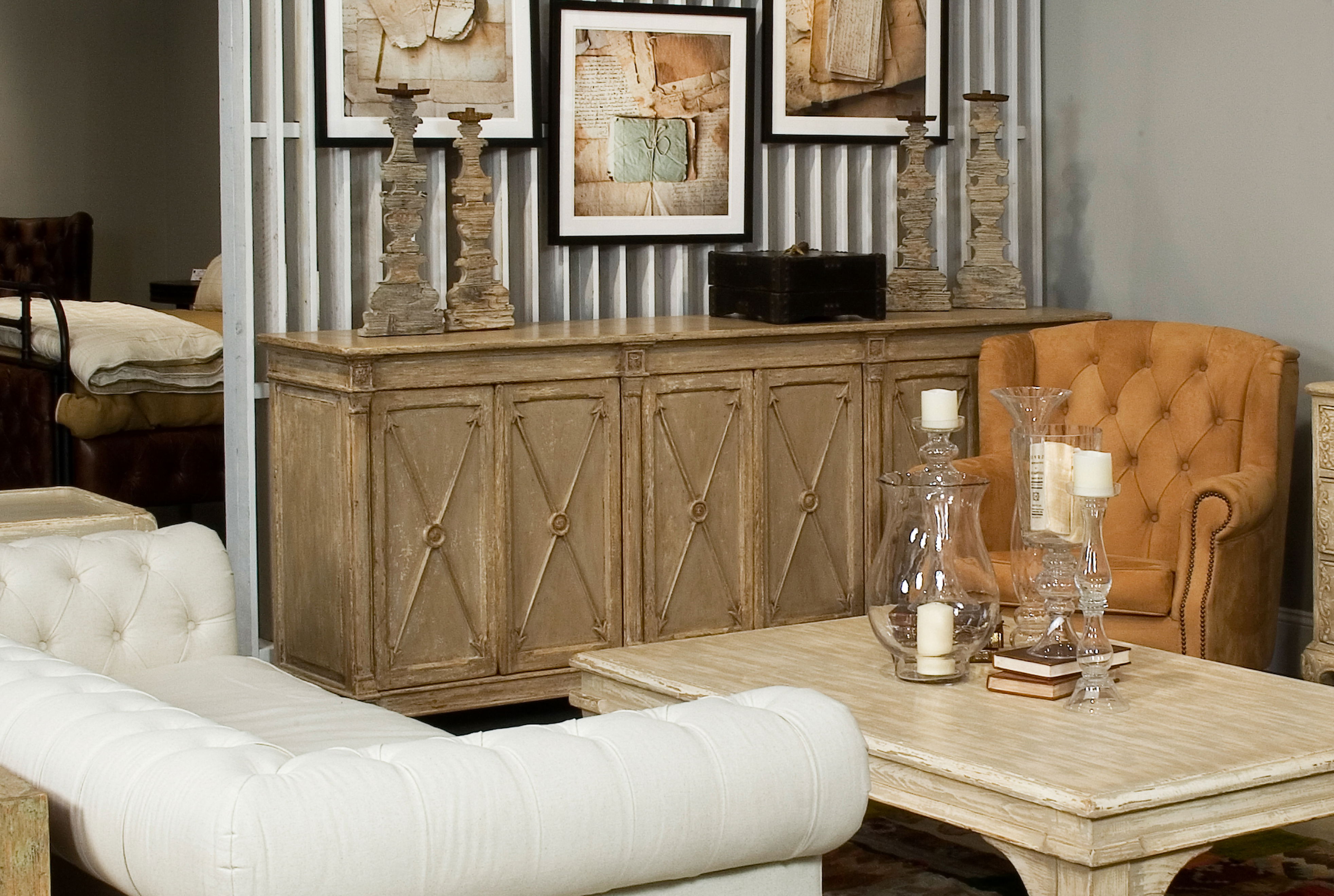 Marksman Sideboard, Dark Beige, Cabinets & Sideboard by Sarreid, 96" length x 20" width x 39" height View 14