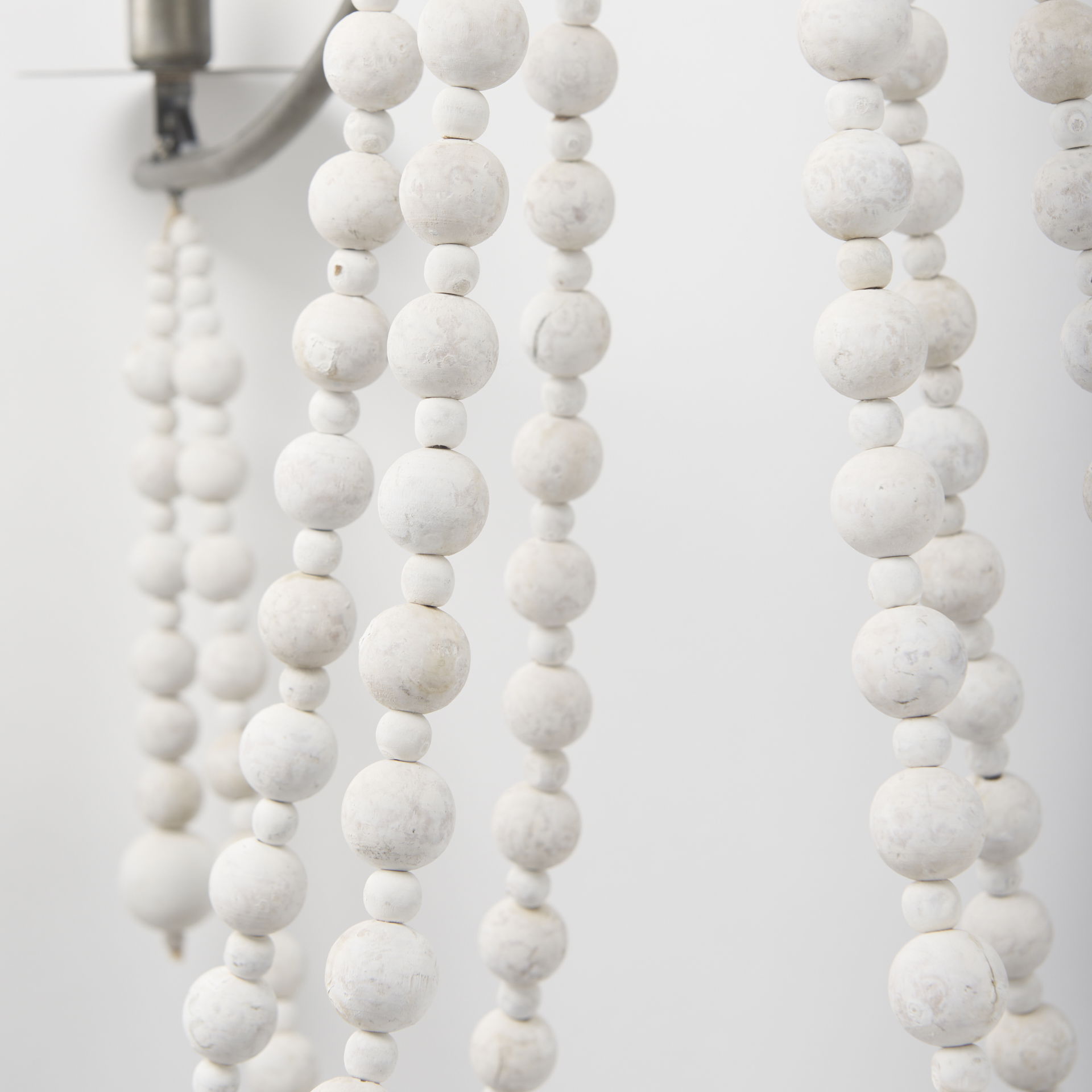 Selma White Wood Bead and Metal Chandelier, by Mercana, 37.8" length x 33.27" width x 96.85" height View 7