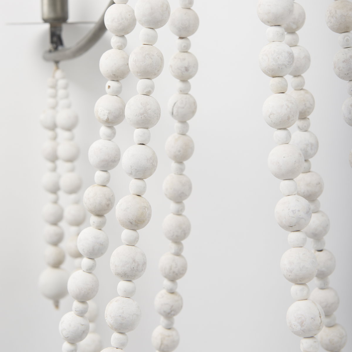 Selma White Wood Bead and Metal Chandelier, by Mercana, 37.8" length x 33.27" width x 96.85" height View 8