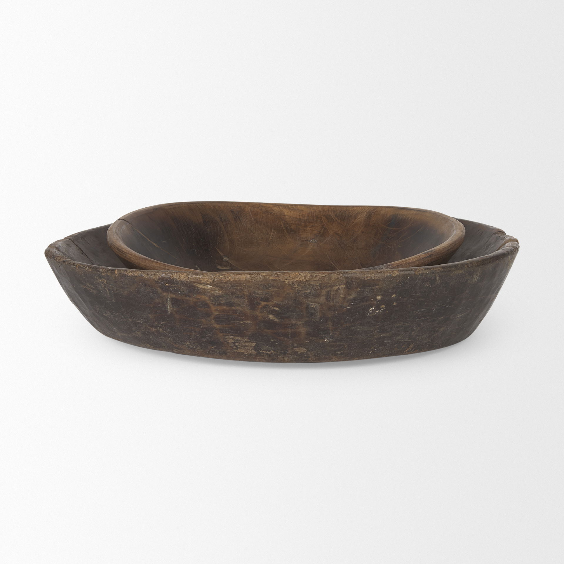 Nikita Set of 2 Large Medium Brown Reclaimed Wood Bowls, Decorative Bowl by Mercana, 17.25" length x 18.25" width x 4.5" height View 4