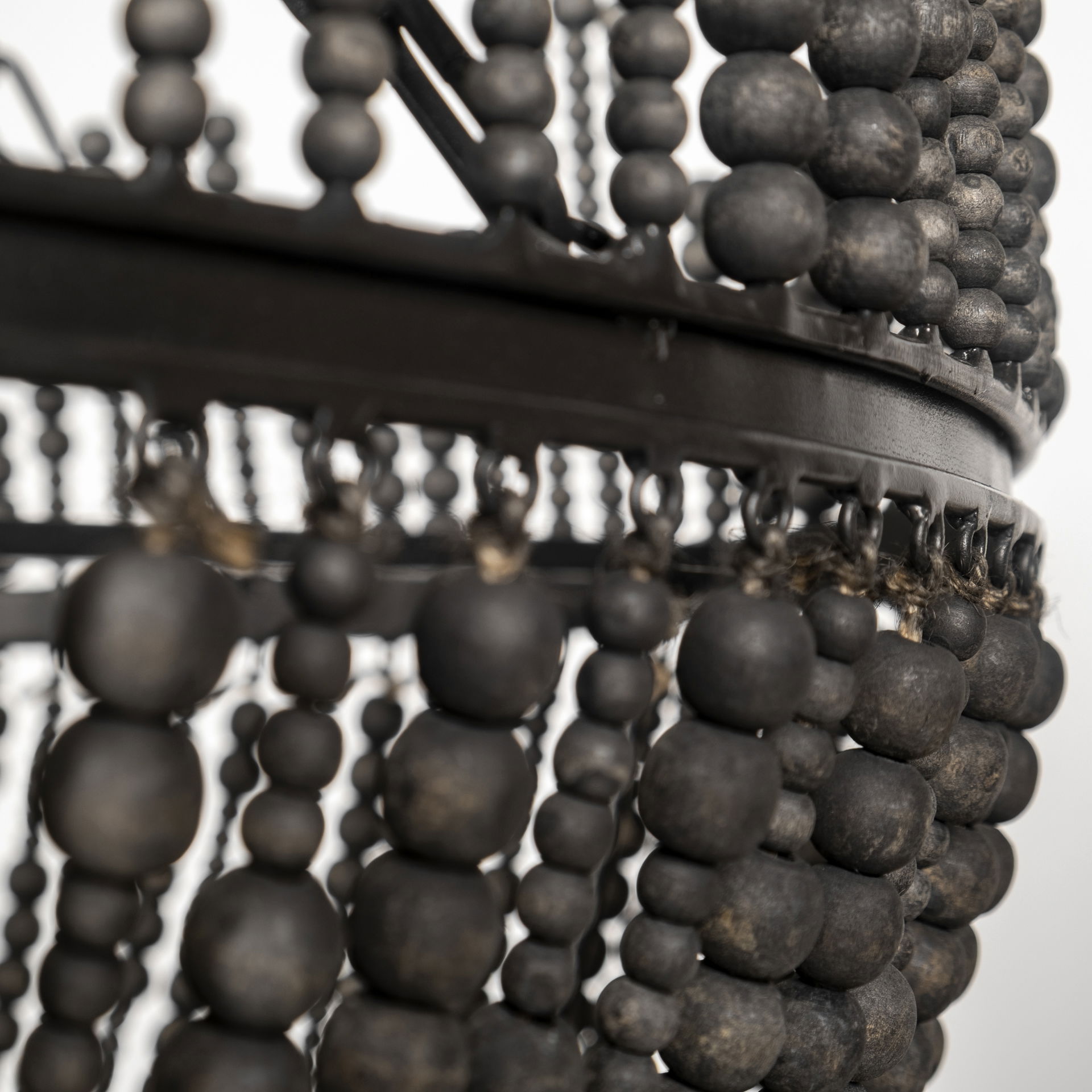 Liam I 32x30 Black Wooden Bead Bowl-Style Four Bulb Chandelier, by Mercana, 32.28" length x 32.28" width x 30" height View 10