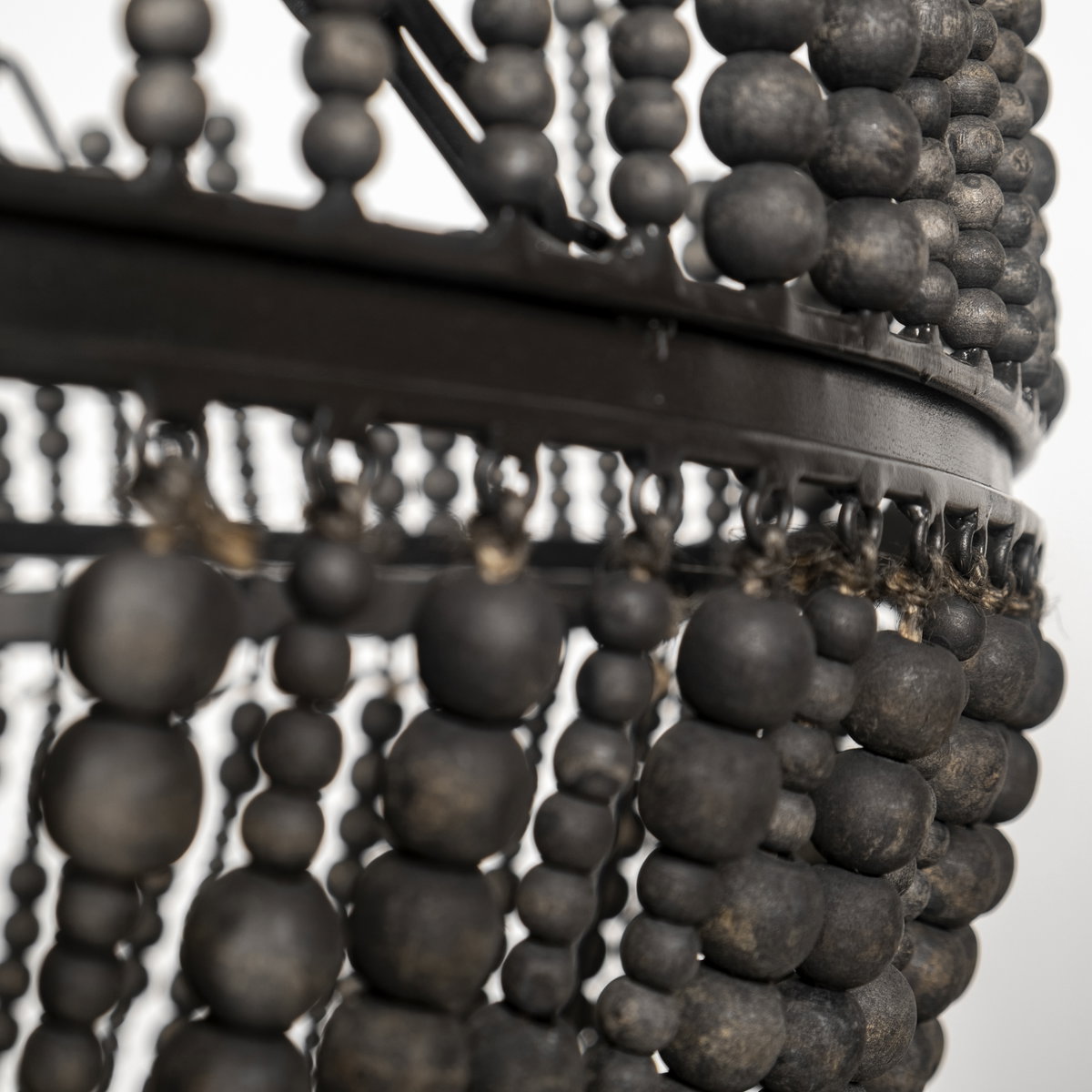 Liam I 32x30 Black Wooden Bead Bowl-Style Four Bulb Chandelier, by Mercana, 32.28" length x 32.28" width x 30" height View 10