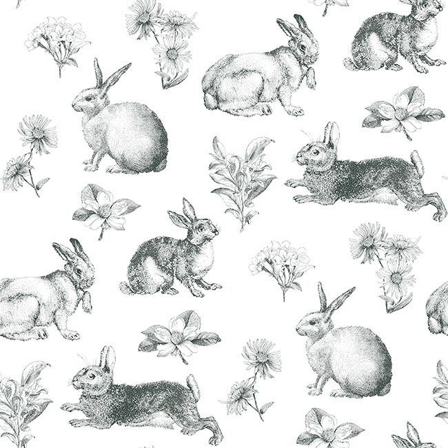Bunny Toile Black & White Wallpaper large image 