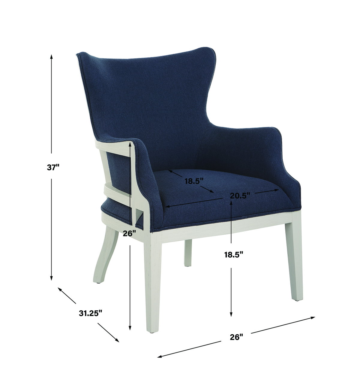 Gordonston Blue Fabric Accent Chair, by Uttermost, 27" width x 39.5" height x 31" depth View 3