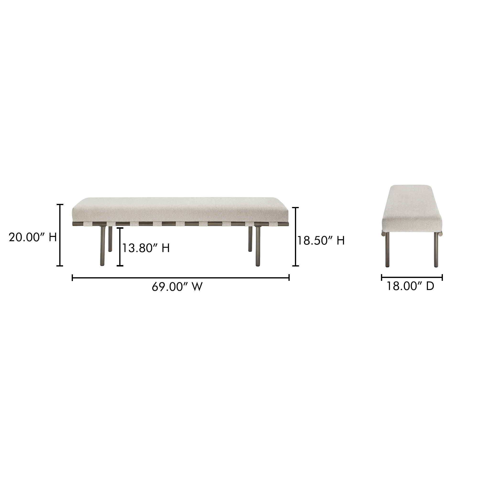 Carson Dining Bench Beige, Benche by Moe's Home, 69" width x 20" height x 18" depth View 7