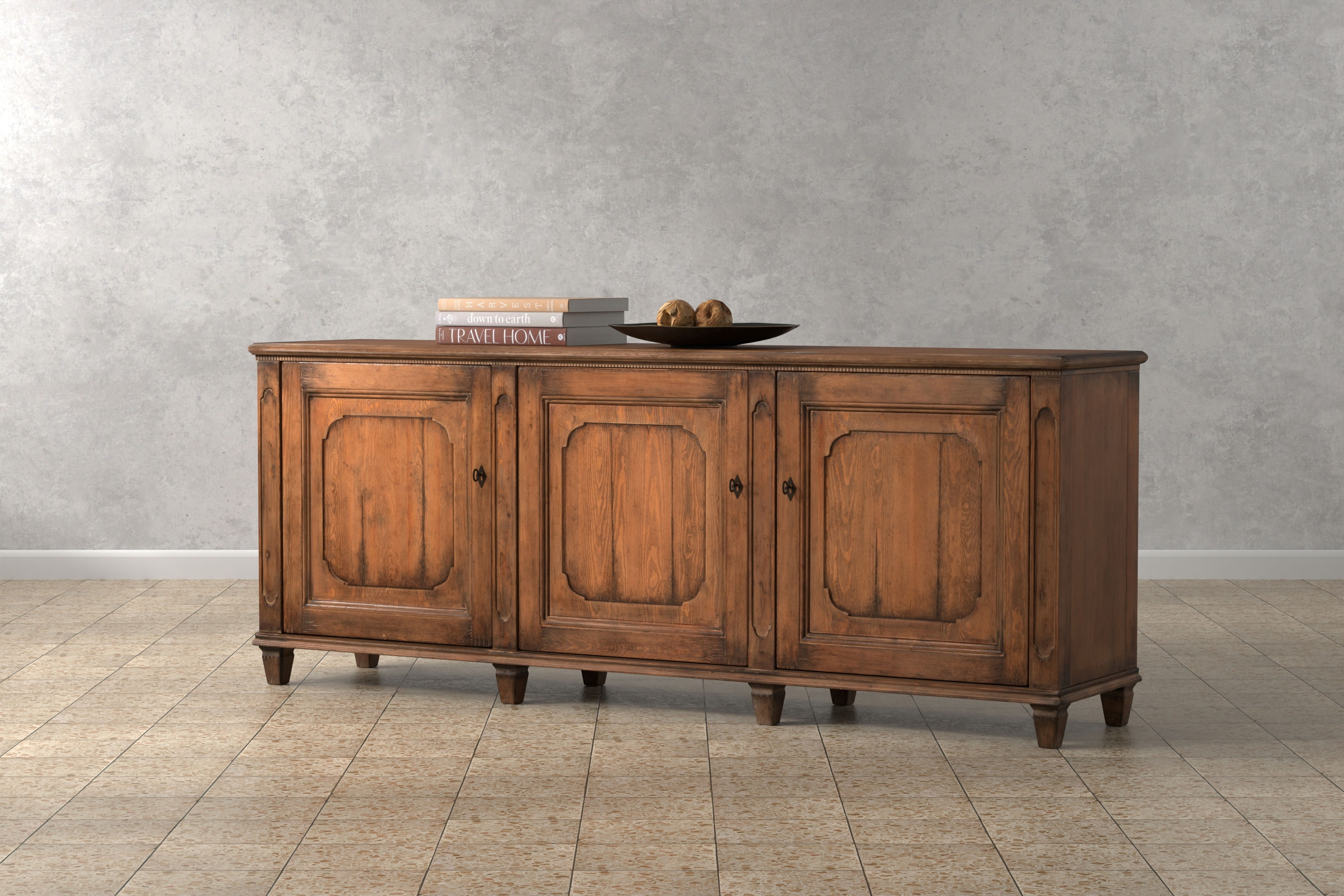 French Country Sideboard, Old Pine Stain, Cabinets & Sideboard by Sarreid, 87" length x 19" width x 34" height View 13