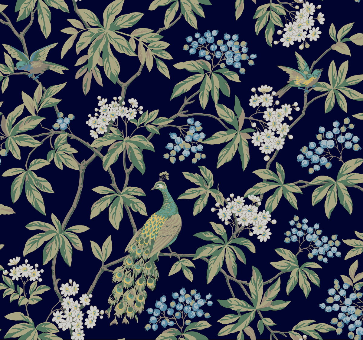 Peacock Estate Navy Wallpaper, by York Wall, 27' length x 2'3" width x 0.02" depth View 2