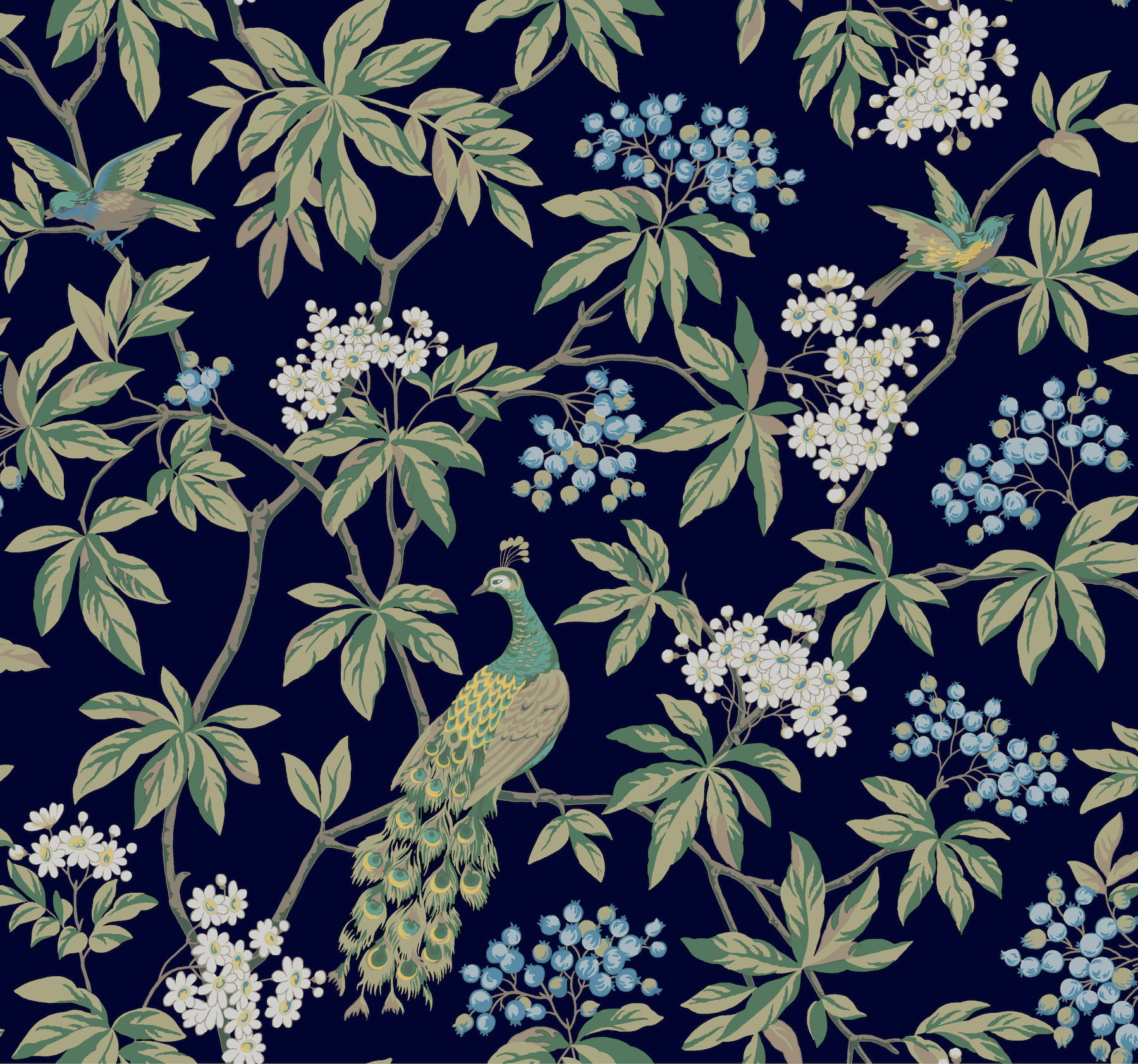 Peacock Estate Navy Wallpaper large image 