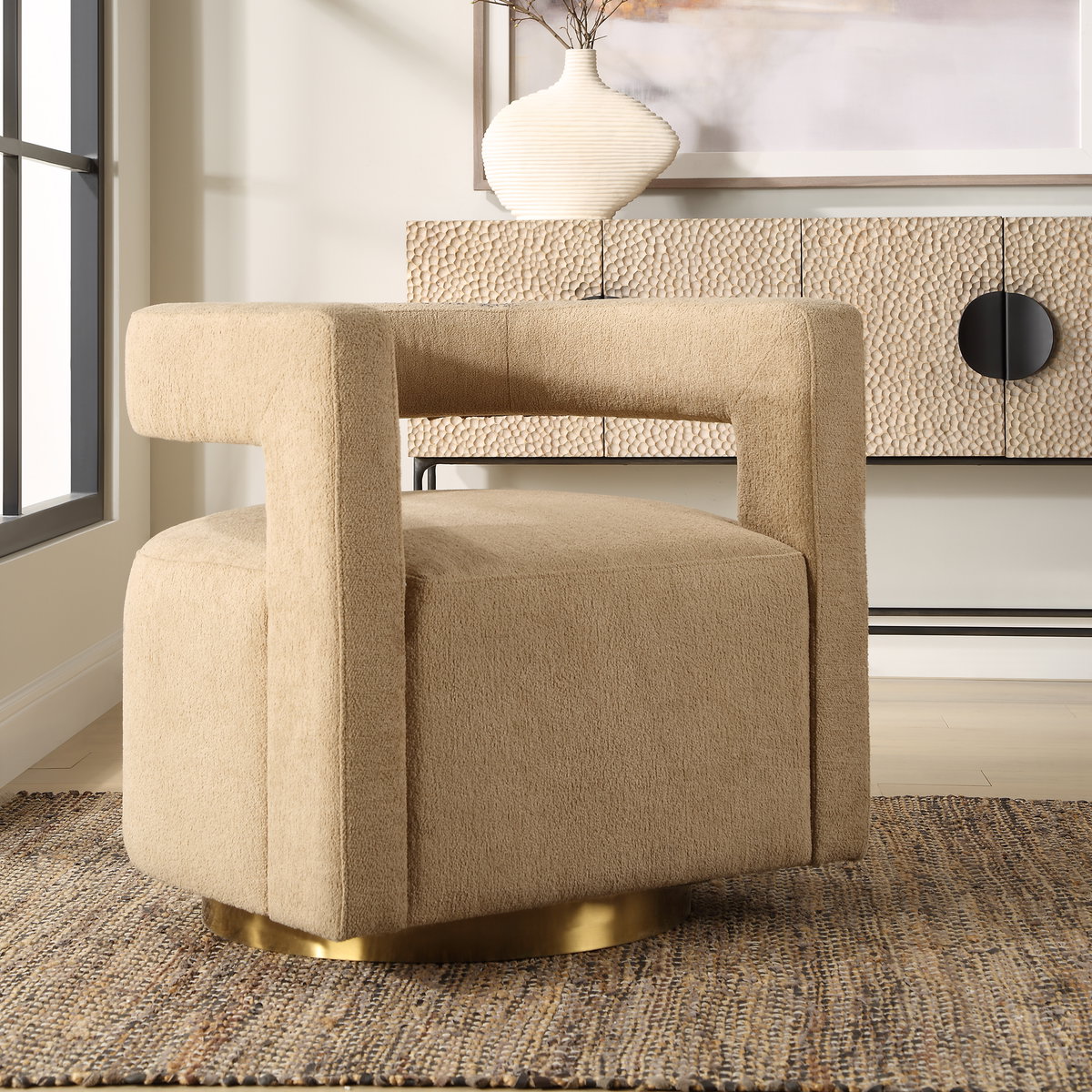 Grounded Modern Swivel Chair, Accent Chair by Uttermost, 28" width x 28" height x 30" depth View 2