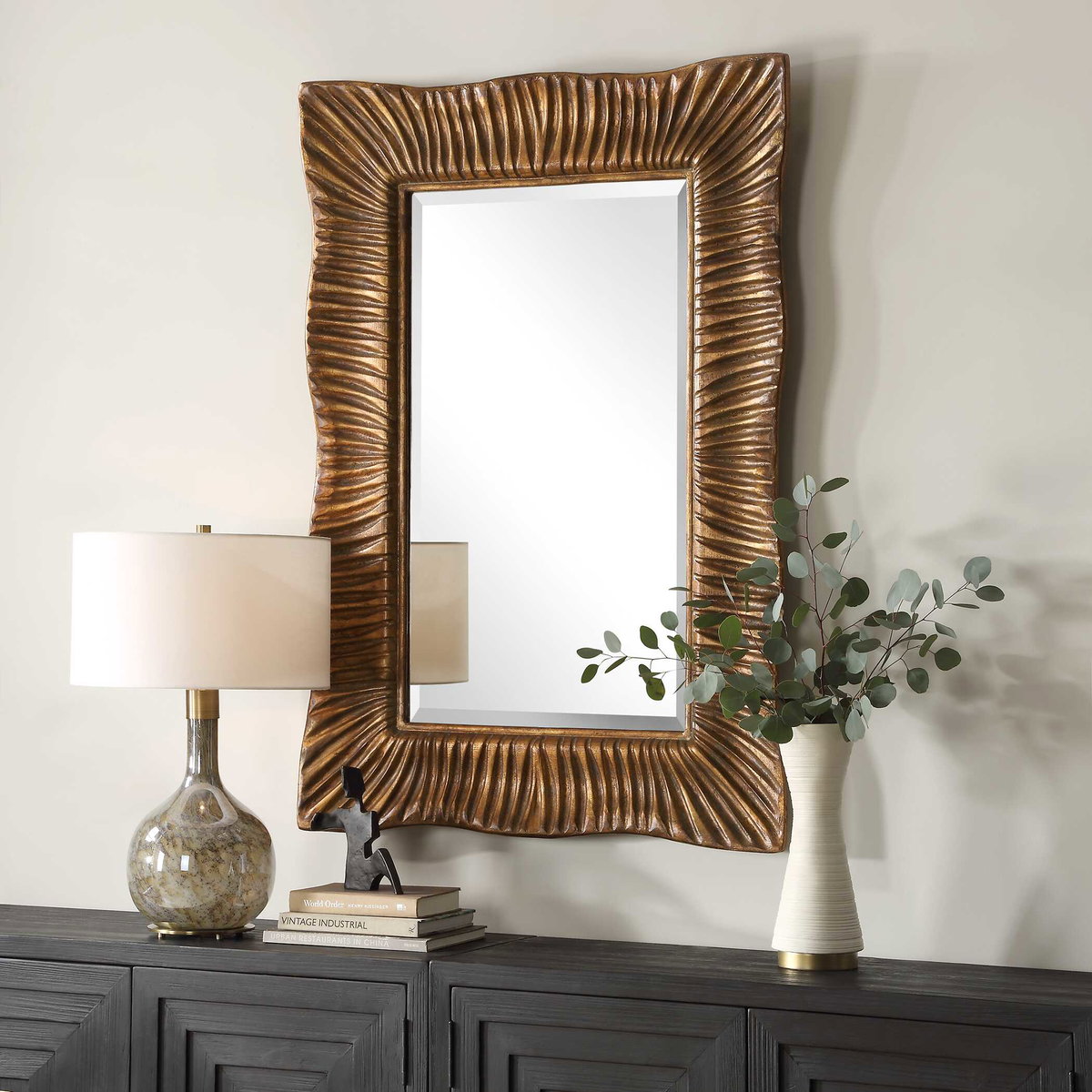 Emerson Scalloped Antique Gold Mirror, by Uttermost, 3'0.25" width x 4'3" height x 2.5" depth View 4