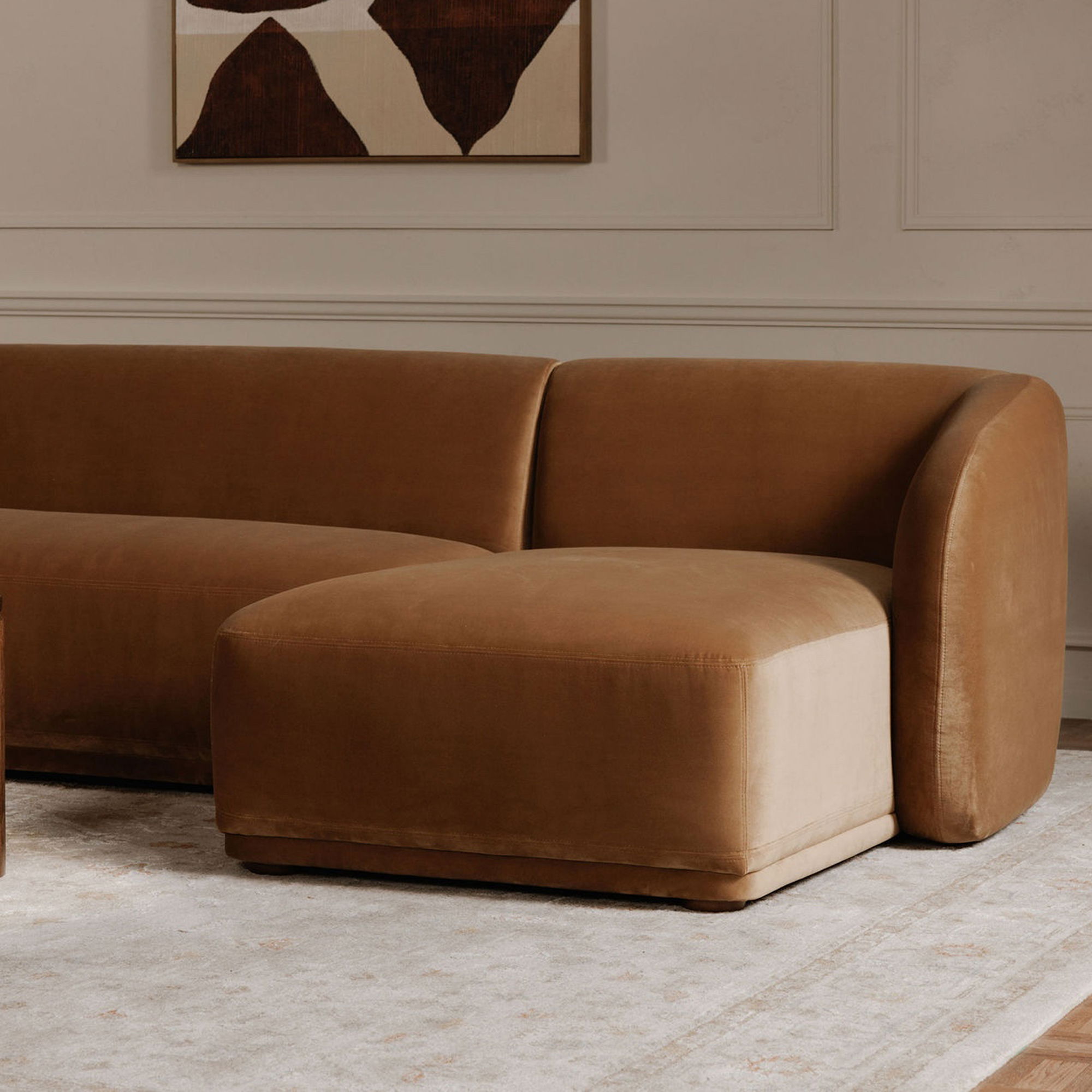 Faye Left Sectional Tan Faux Mohair large image 