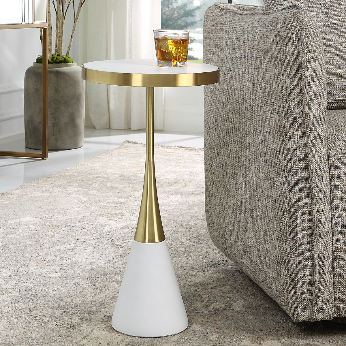 Apex White Concrete Accent Table, Side & End Table by Uttermost, 12.5" width x 24" height x 12.5" depth View 2